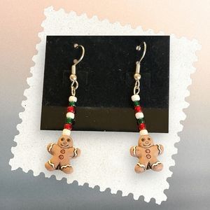 Gingerbread Man Cookie Christmas Earrings Cute Food Jewelry Clay
